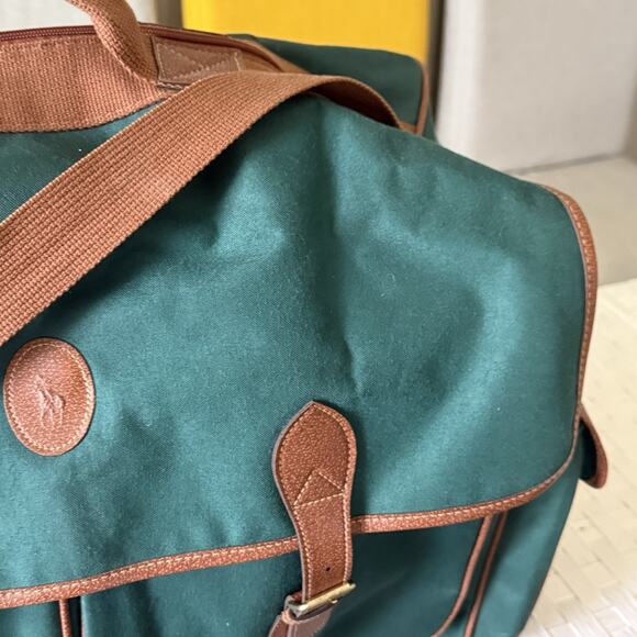 VTG Polo Ralph Lauren Duffle Weekender Travel Bag Large Green Brown Canvas Pony - Picture 2 of 9